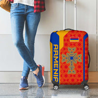 Armenia Flag-Inspired Luggage Cover with Ornamental Cross and Geometric Pattern Design - Wonder Print Shop
