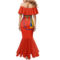 Armenia Flag-Inspired Mermaid Dress with Ornamental Cross and Geometric Pattern Design - Wonder Print Shop