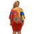 Armenia Flag-Inspired Off Shoulder Short Dress with Ornamental Cross and Geometric Pattern Design - Wonder Print Shop