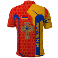 Armenia Flag-Inspired Polo Shirt with Ornamental Cross and Geometric Pattern Design - Wonder Print Shop