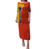 Armenia Flag-Inspired Puletasi with Ornamental Cross and Geometric Pattern Design - Wonder Print Shop