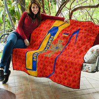Armenia Flag-Inspired Quilt with Ornamental Cross and Geometric Pattern Design - Wonder Print Shop