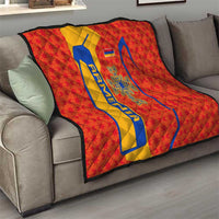 Armenia Flag-Inspired Quilt with Ornamental Cross and Geometric Pattern Design - Wonder Print Shop