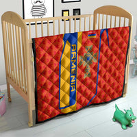 Armenia Flag-Inspired Quilt with Ornamental Cross and Geometric Pattern Design - Wonder Print Shop