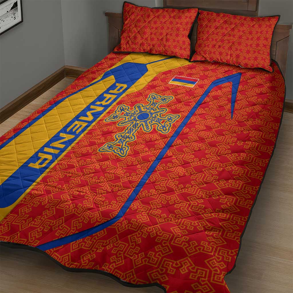 Armenia Flag-Inspired Quilt Bed Set with Ornamental Cross and Geometric Pattern Design - Wonder Print Shop