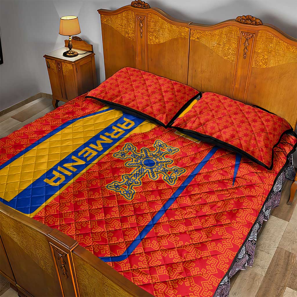 Armenia Flag-Inspired Quilt Bed Set with Ornamental Cross and Geometric Pattern Design - Wonder Print Shop