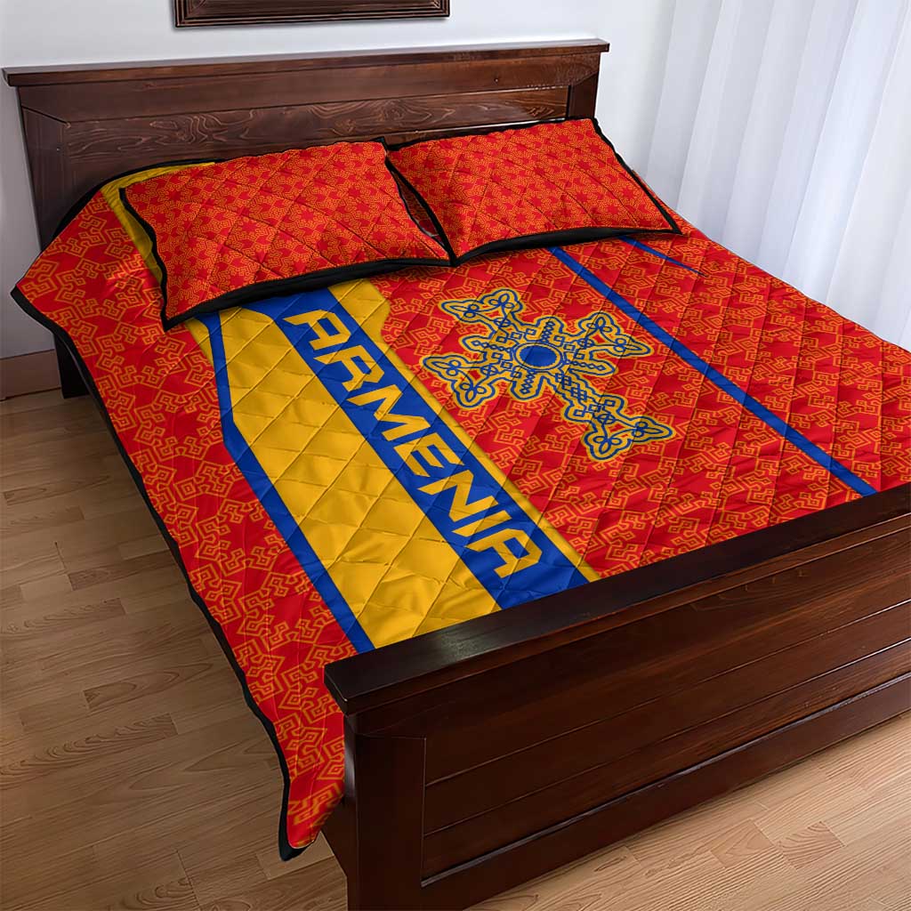 Armenia Flag-Inspired Quilt Bed Set with Ornamental Cross and Geometric Pattern Design - Wonder Print Shop
