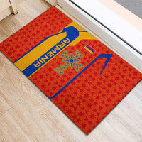 Armenia Flag-Inspired Rubber Doormat with Ornamental Cross and Geometric Pattern Design - Wonder Print Shop
