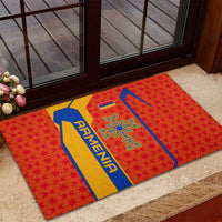 Armenia Flag-Inspired Rubber Doormat with Ornamental Cross and Geometric Pattern Design - Wonder Print Shop