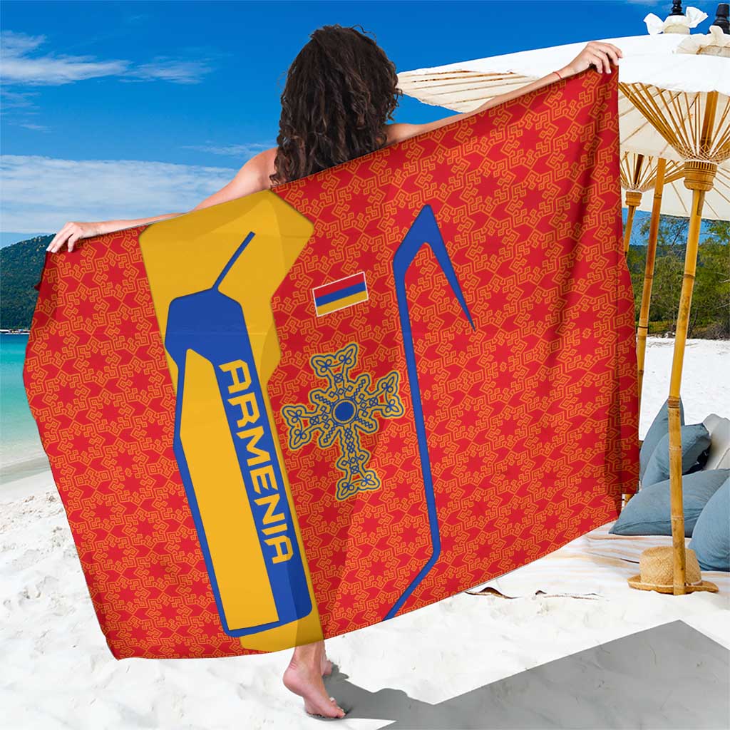 Armenia Flag-Inspired Sarong with Ornamental Cross and Geometric Pattern Design - Wonder Print Shop