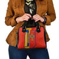 Armenia Flag-Inspired Shoulder Handbag with Ornamental Cross and Geometric Pattern Design - Wonder Print Shop