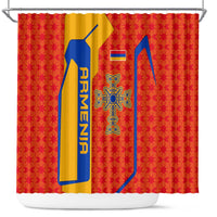 Armenia Flag-Inspired Shower Curtain with Ornamental Cross and Geometric Pattern Design - Wonder Print Shop