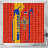 Armenia Flag-Inspired Shower Curtain with Ornamental Cross and Geometric Pattern Design - Wonder Print Shop
