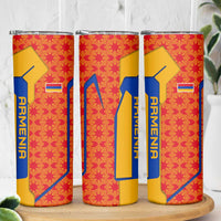 Armenia Flag-Inspired Skinny Tumbler with Ornamental Cross and Geometric Pattern Design - Wonder Print Shop