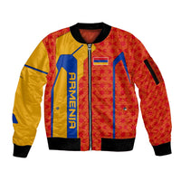 Armenia Flag-Inspired Sleeve Zip Bomber Jacket with Ornamental Cross and Geometric Pattern Design - Wonder Print Shop