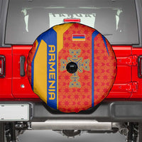 Armenia Flag-Inspired Spare Tire Cover with Ornamental Cross and Geometric Pattern Design - Wonder Print Shop