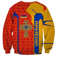 Armenia Flag-Inspired Sweatshirt with Ornamental Cross and Geometric Pattern Design - Wonder Print Shop