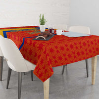 Armenia Flag-Inspired Tablecloth with Ornamental Cross and Geometric Pattern Design - Wonder Print Shop
