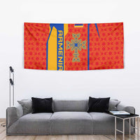 Armenia Flag-Inspired Tapestry with Ornamental Cross and Geometric Pattern Design - Wonder Print Shop