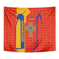 Armenia Flag-Inspired Tapestry with Ornamental Cross and Geometric Pattern Design - Wonder Print Shop