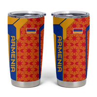 Armenia Flag-Inspired Tumbler Cup with Ornamental Cross and Geometric Pattern Design - Wonder Print Shop