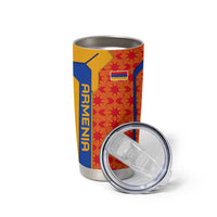 Armenia Flag-Inspired Tumbler Cup with Ornamental Cross and Geometric Pattern Design - Wonder Print Shop