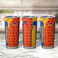 Armenia Flag-Inspired Tumbler Cup with Ornamental Cross and Geometric Pattern Design - Wonder Print Shop