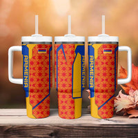 Armenia Flag-Inspired Tumbler With Handle with Ornamental Cross and Geometric Pattern Design - Wonder Print Shop