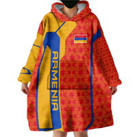 Armenia Flag-Inspired Wearable Blanket Hoodie with Ornamental Cross and Geometric Pattern Design - Wonder Print Shop