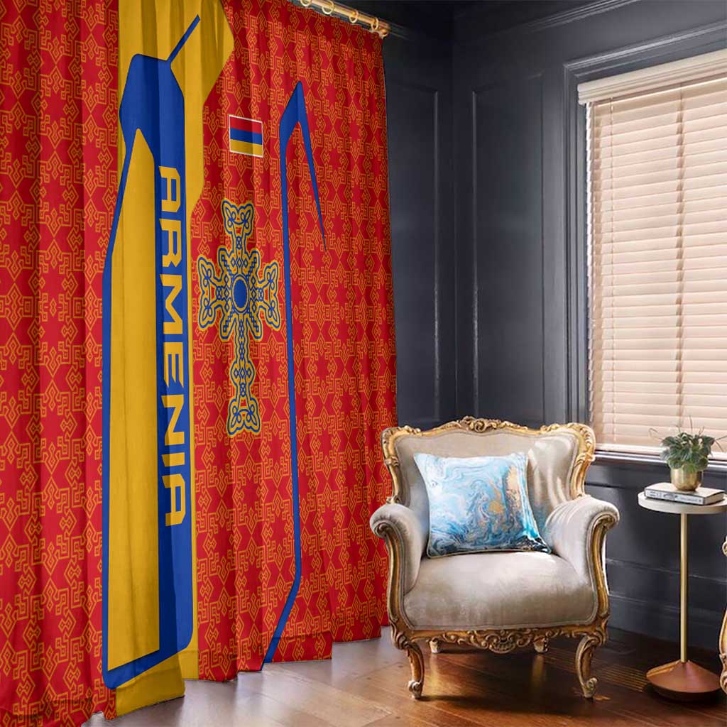 Armenia Flag-Inspired Window Curtain with Ornamental Cross and Geometric Pattern Design - Wonder Print Shop