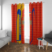 Armenia Flag-Inspired Window Curtain with Ornamental Cross and Geometric Pattern Design - Wonder Print Shop