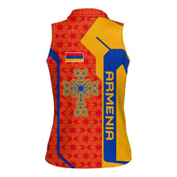 Armenia Flag-Inspired Women Sleeveless Polo Shirt with Ornamental Cross and Geometric Pattern Design - Wonder Print Shop