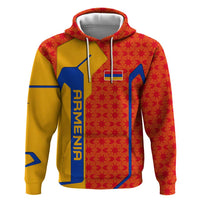 Armenia Flag-Inspired Zip Hoodie with Ornamental Cross and Geometric Pattern Design - Wonder Print Shop