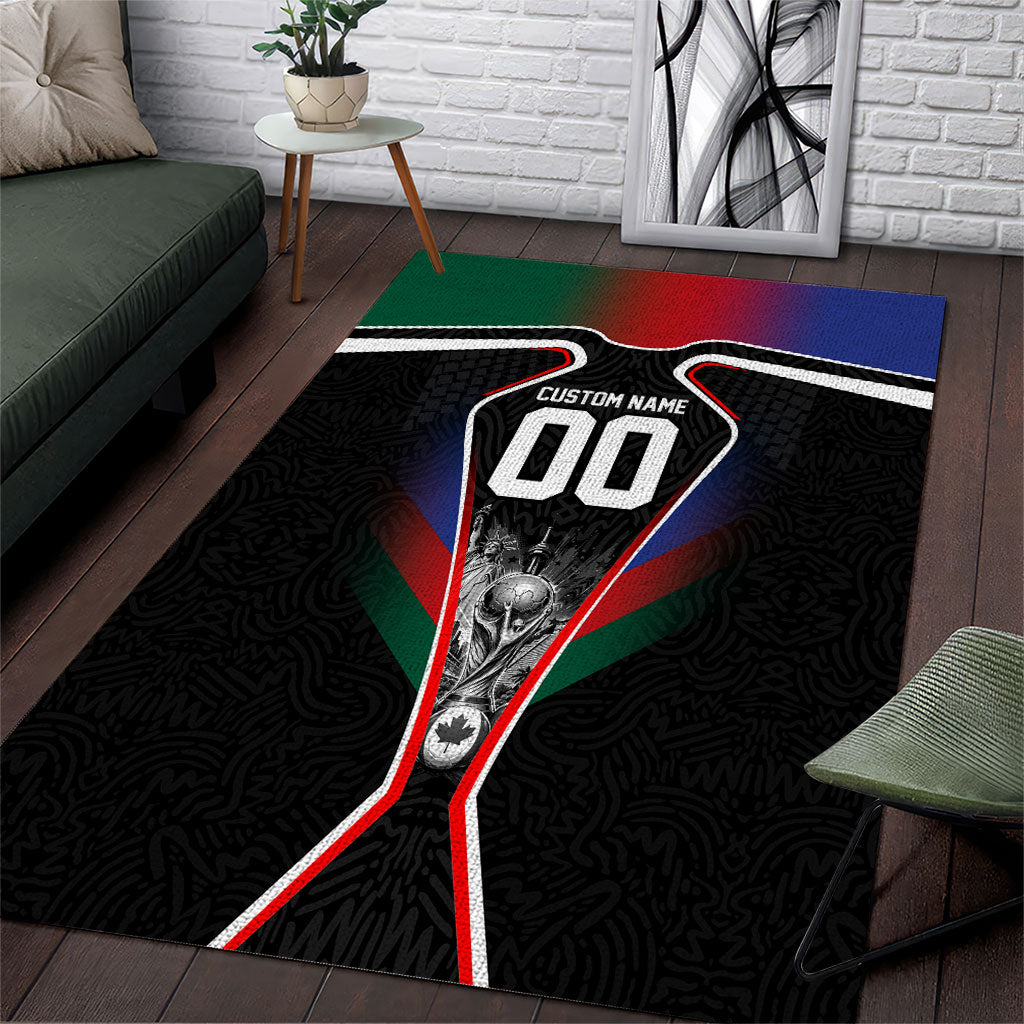 Personalized World Football 2026 Host Nations Area Rug USA Canada Mexico Soccer Trophy