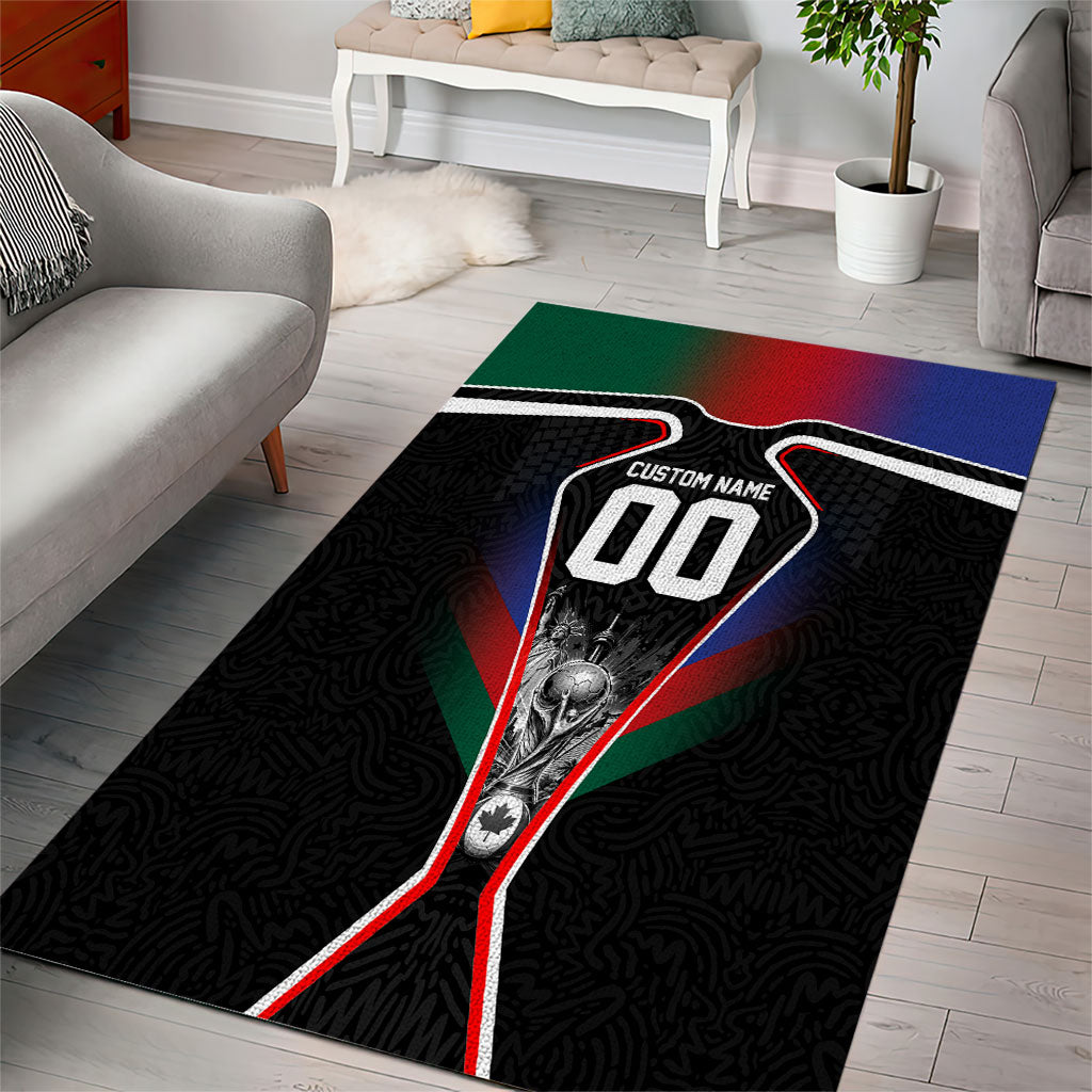 Personalized World Football 2026 Host Nations Area Rug USA Canada Mexico Soccer Trophy