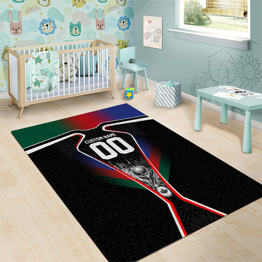 Personalized World Football 2026 Host Nations Area Rug USA Canada Mexico Soccer Trophy