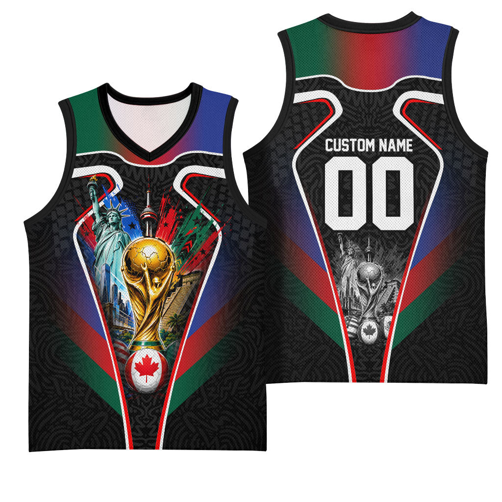 Personalized World Football 2026 Host Nations Basketball Jersey USA Canada Mexico Soccer Trophy