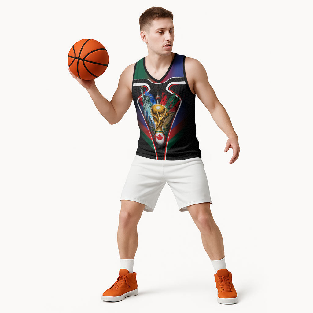 Personalized World Football 2026 Host Nations Basketball Jersey USA Canada Mexico Soccer Trophy