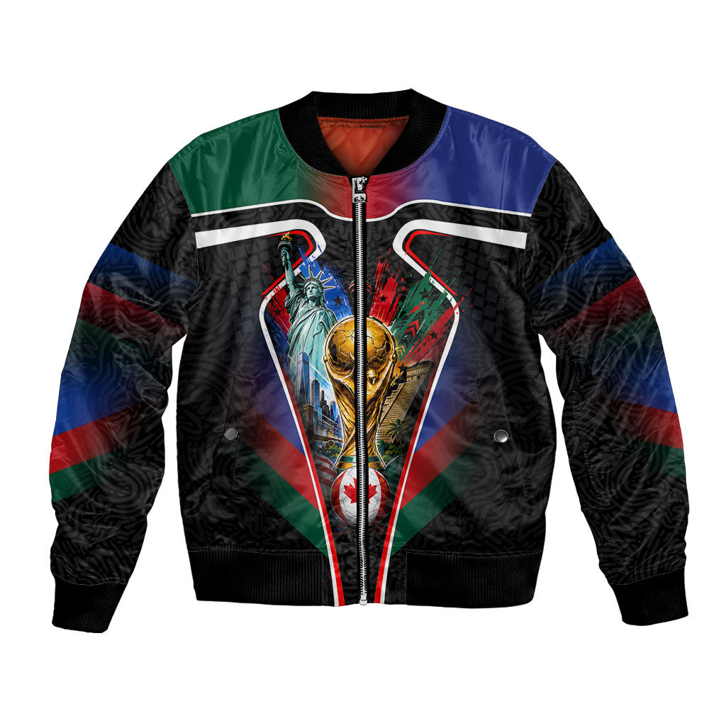 Personalized World Football 2026 Host Nations Bomber Jacket USA Canada Mexico Soccer Trophy