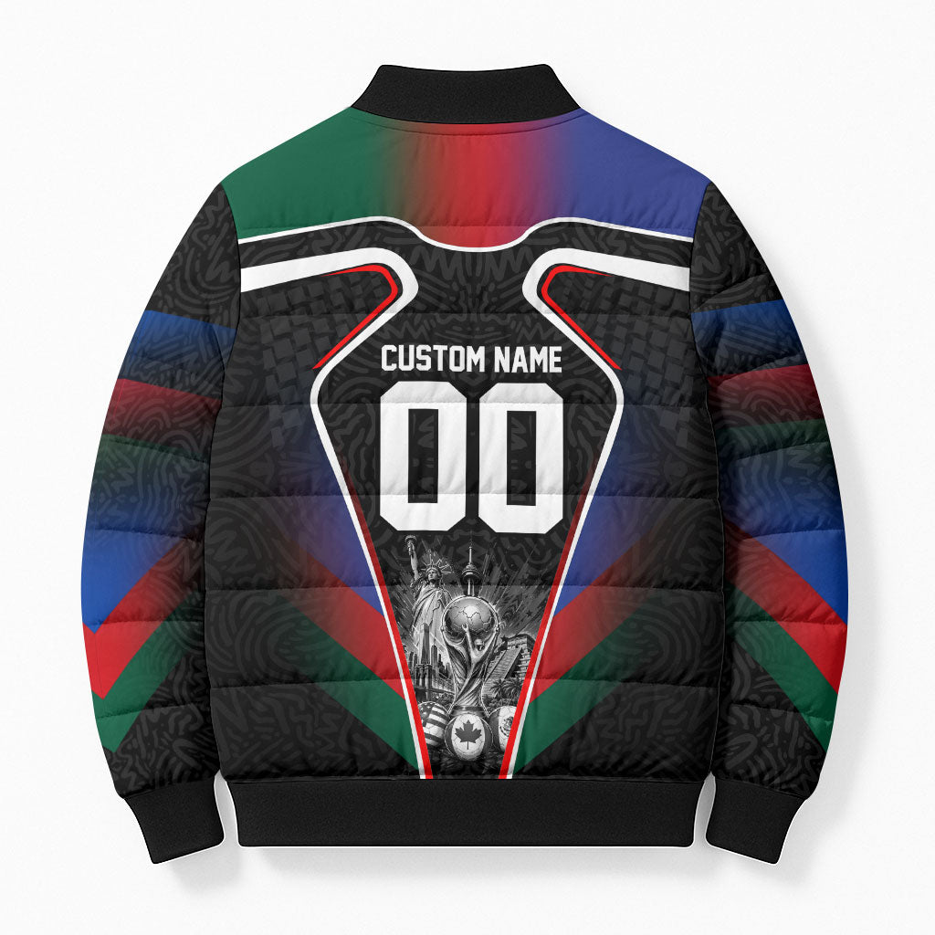 Personalized World Football 2026 Host Nations Bomber Puffer Jacket USA Canada Mexico Soccer Trophy