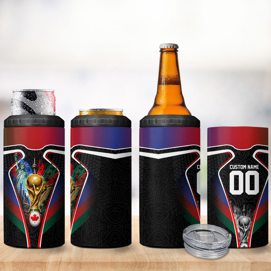 Personalized World Football 2026 Host Nations 4 in 1 Can Cooler Tumbler USA Canada Mexico Soccer Trophy