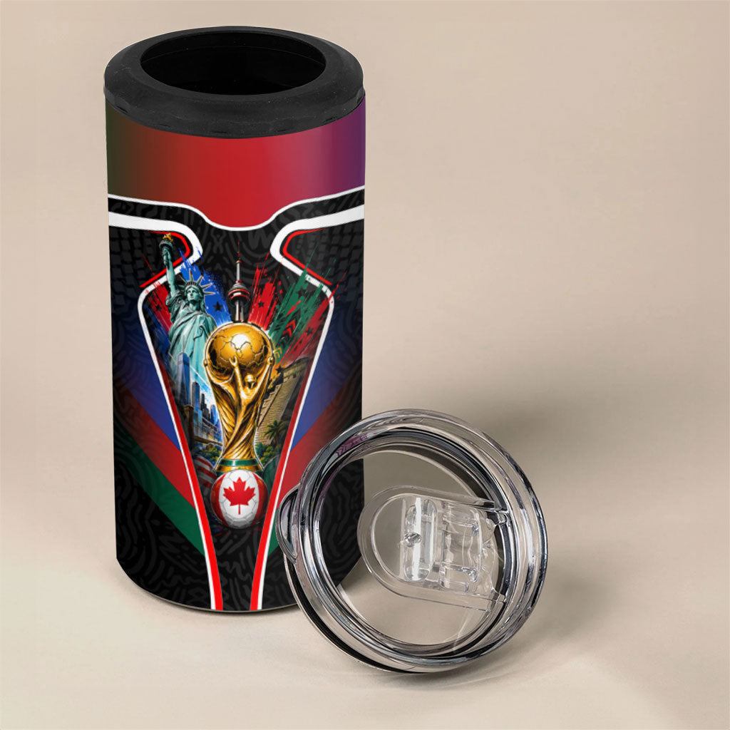 Personalized World Football 2026 Host Nations 4 in 1 Can Cooler Tumbler USA Canada Mexico Soccer Trophy