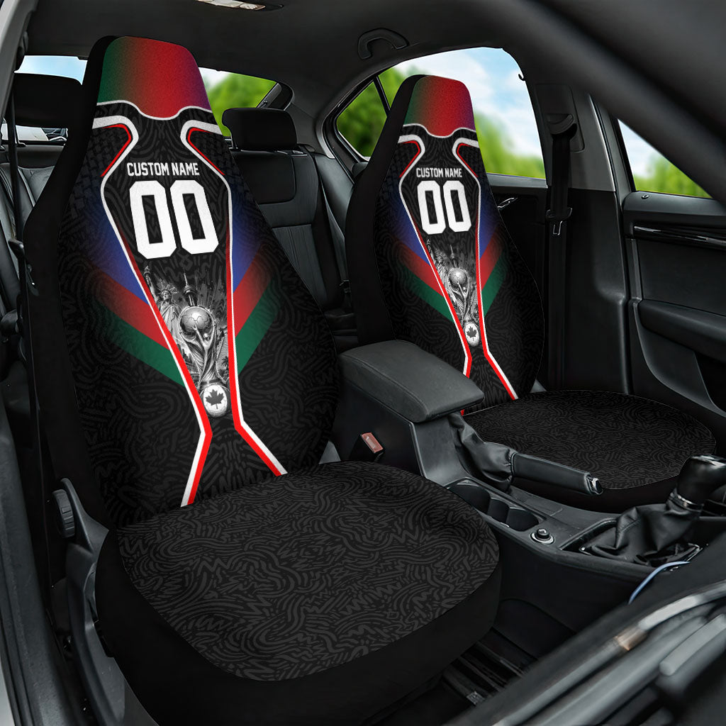 Personalized World Football 2026 Host Nations Car Seat Cover USA Canada Mexico Soccer Trophy