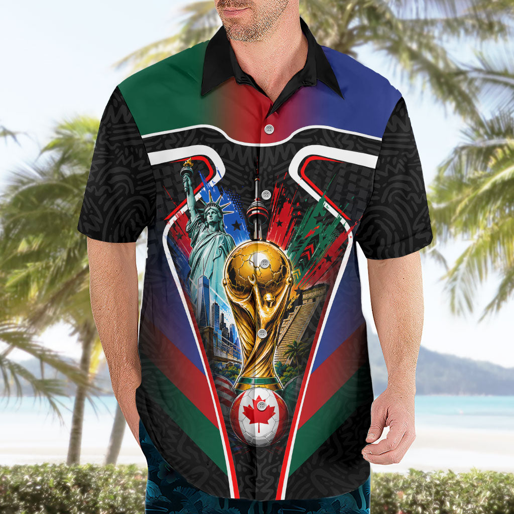 Personalized World Football 2026 Host Nations Hawaiian Shirt USA Canada Mexico Soccer Trophy
