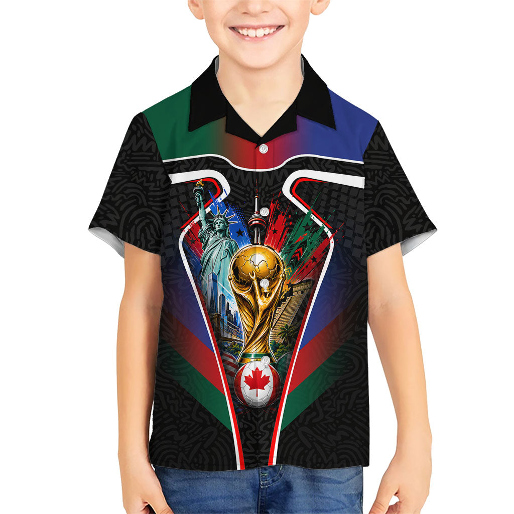 Personalized World Football 2026 Host Nations Kid Hawaiian Shirt USA Canada Mexico Soccer Trophy