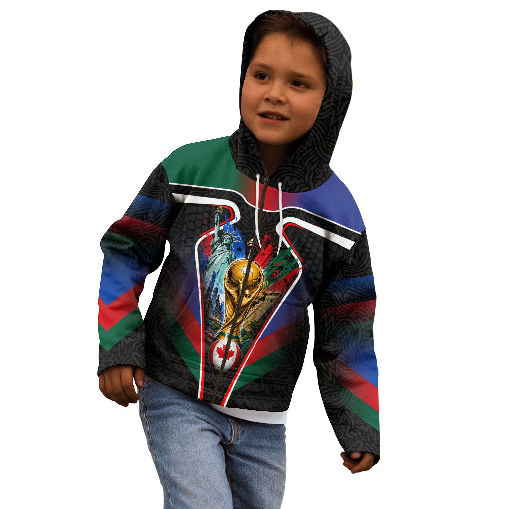 Personalized World Football 2026 Host Nations Kid Hoodie USA Canada Mexico Soccer Trophy