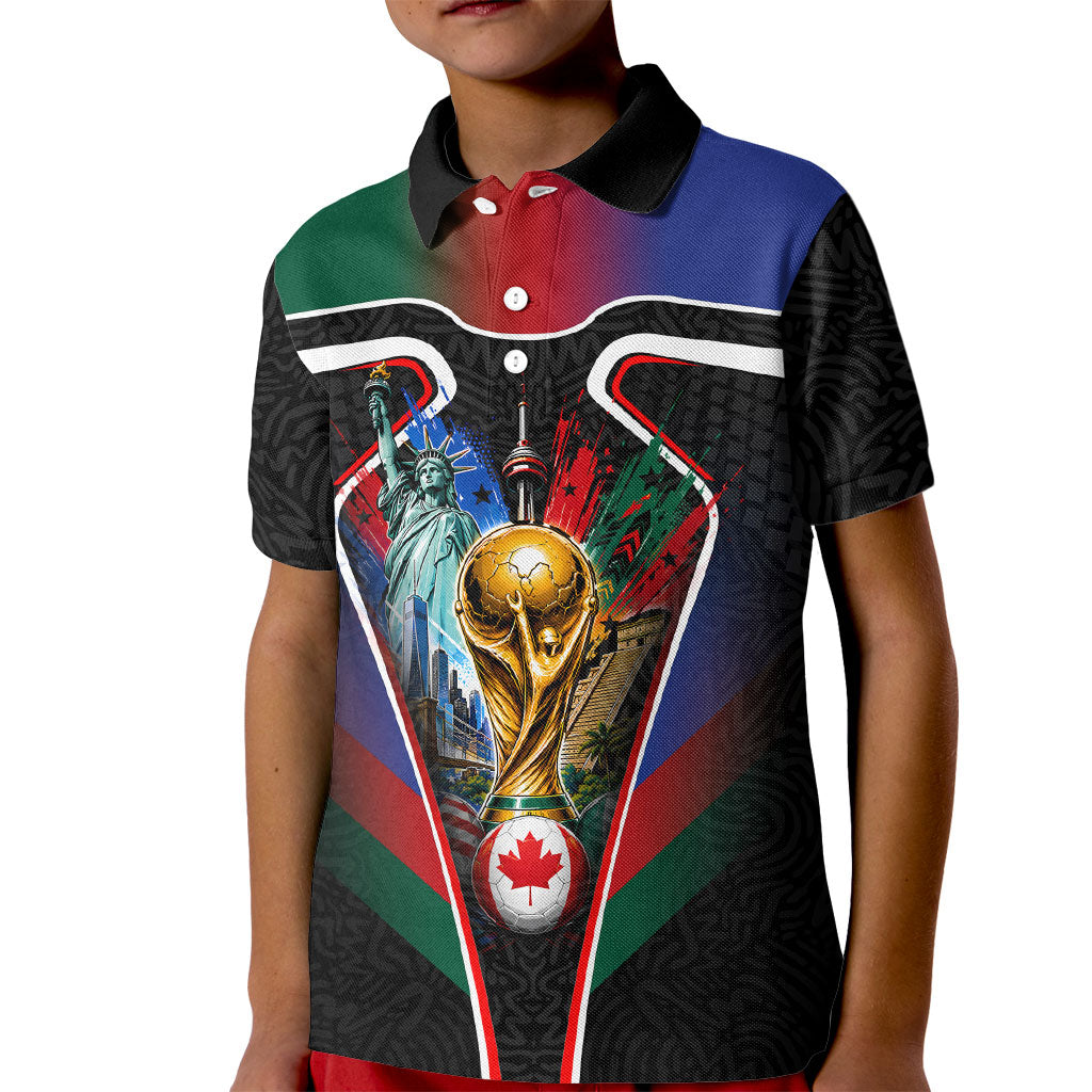 Personalized World Football 2026 Host Nations Kid Polo Shirt USA Canada Mexico Soccer Trophy