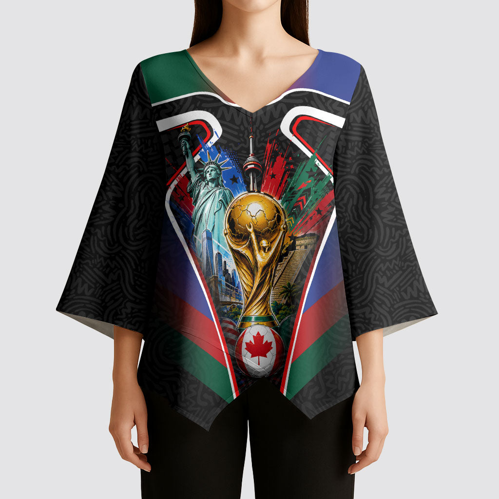 Personalized World Football 2026 Host Nations Kimono Sleeve Blouse USA Canada Mexico Soccer Trophy