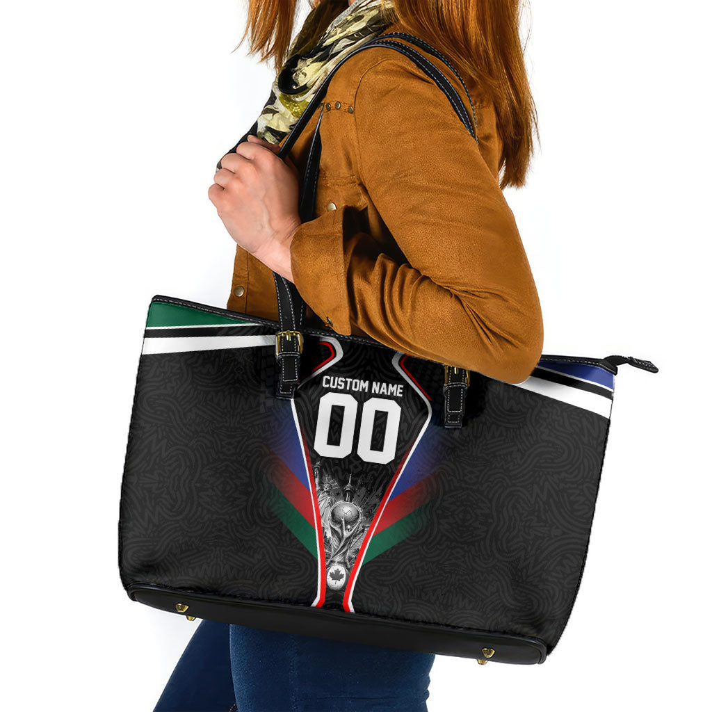 Personalized World Football 2026 Host Nations Leather Tote Bag USA Canada Mexico Soccer Trophy