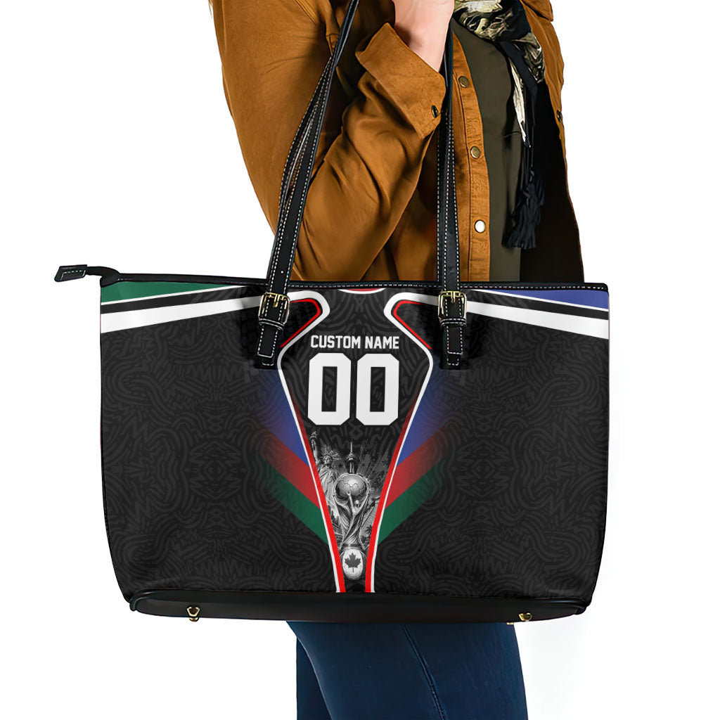 Personalized World Football 2026 Host Nations Leather Tote Bag USA Canada Mexico Soccer Trophy